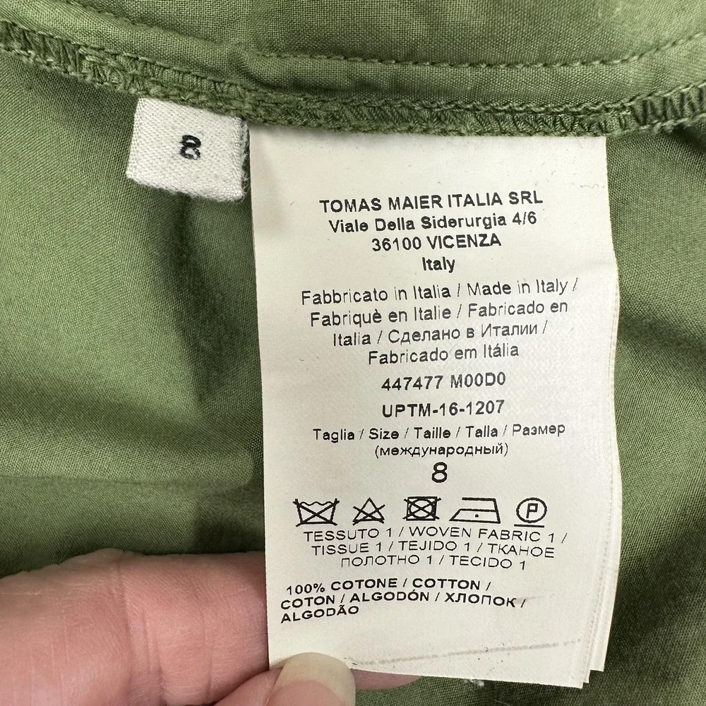 Tomas Maier Dress Womens 8 Green Utility Sleeveless Zip Front Pockets Made Italy